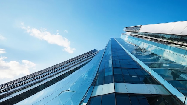 Bâtiment de bureaux moderne avec ciel bleu et façades en verre L'économie finance le concept d'activité commerciale