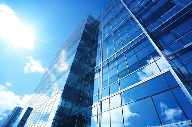 Bâtiment de bureaux moderne dans l'horizon de la ville avec un ciel bleu en arrière-plan Gratte-ciel en verre avec une tour