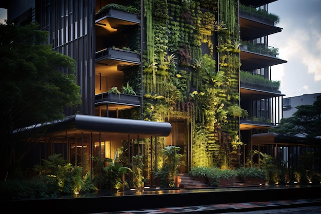 Bâtiment de bureaux moderne et durable avec des jardins verticaux et une conception économe en énergie