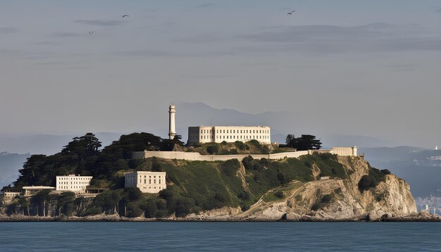 Photo un bâtiment sur une colline qui a un phare dessus