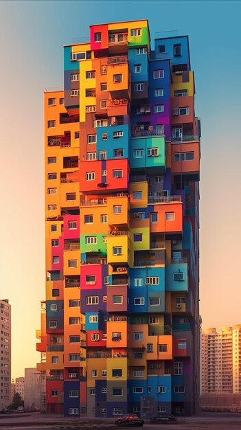 bâtiment coloré avec une façade colorée qui dit " le mot " en bas.