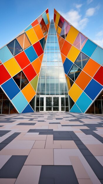 bâtiment de conception géométrique avec des angles nets et des couleurs vives