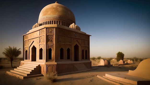 Un bâtiment dans le désert avec le nom mozira au milieu