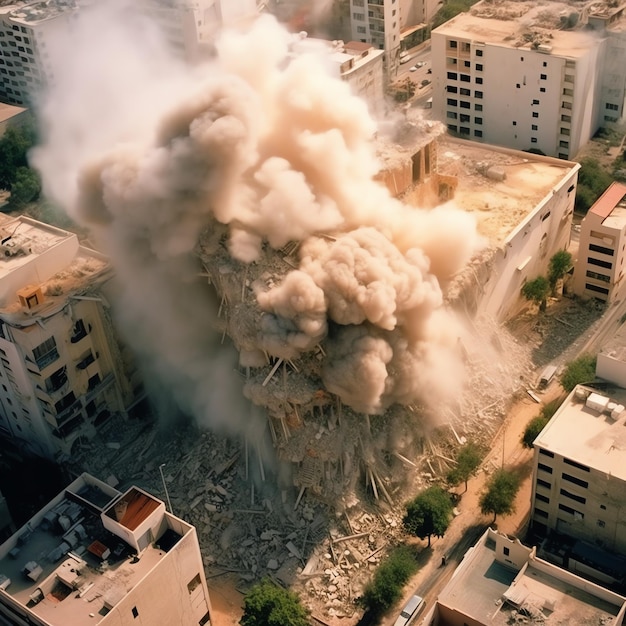 Bâtiment détruit par des bombes avec des décombres dans le conflit de Gaza Palestine Israël ou Russie Destruction de guerre