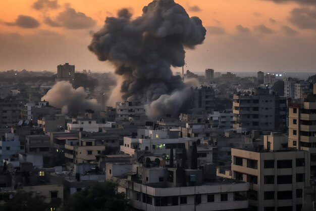 Bâtiment détruit par des bombes avec des décombres dans le conflit de Gaza Palestine Israël ou Russie Destruction de guerre