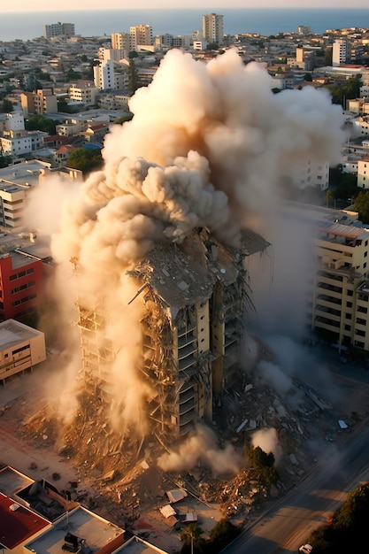 Bâtiment détruit par des bombes avec des décombres dans le conflit de Gaza Palestine Israël ou Russie Destruction de guerre