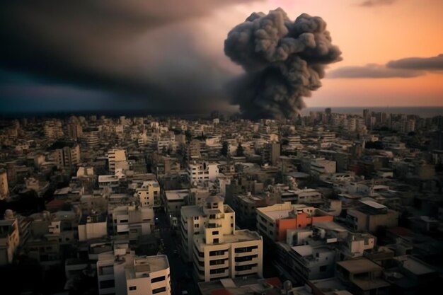 Bâtiment détruit par des bombes avec des décombres dans le conflit de Gaza Palestine Israël ou Russie Destruction de guerre