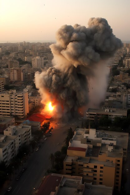 Bâtiment détruit par des bombes avec des décombres dans le conflit Gaza Palestine Israël ou Russie Destruction de guerre