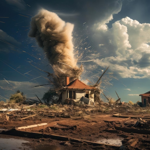 Un bâtiment détruit par une tornade