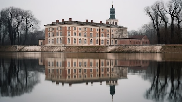 Un bâtiment sur l'eau avec le nom praha au milieu