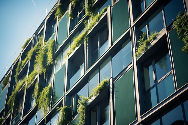 Bâtiment écologique dans la ville moderne Bâtiment de bureaux en verre durable avec arbre pour réduire le CO2