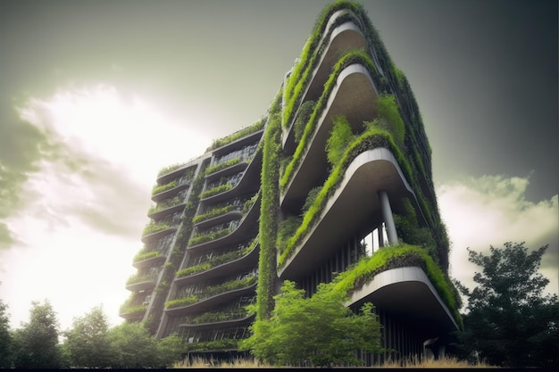 Bâtiment écologique respectueux de l'environnement avec jardin vertical dans une ville moderne