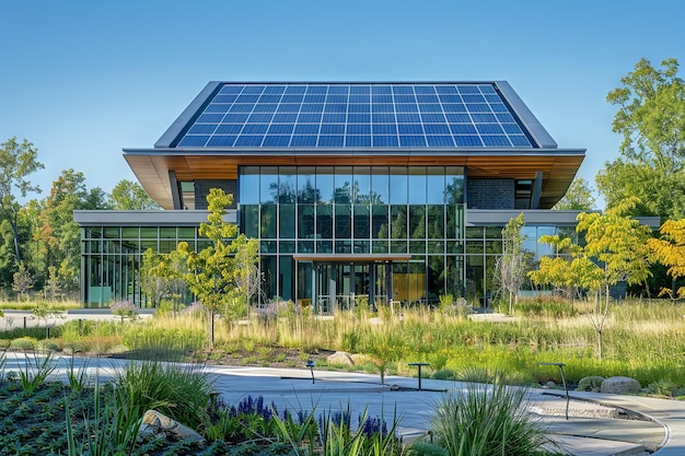 Bâtiment à énergie zéro avec panneaux de verre photovoltaïques