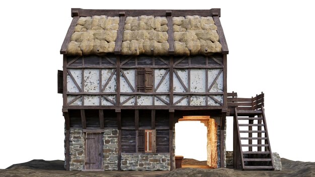 Photo un bâtiment extérieur d'architecture de maison médiévale en bois et en pierre