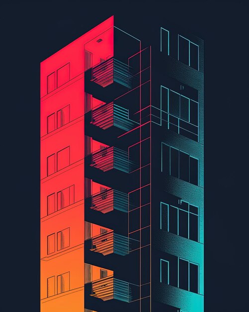 un bâtiment avec une façade colorée et des balcons