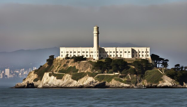 un bâtiment sur une falaise avec l'océan en arrière-plan