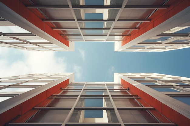 un bâtiment avec des fenêtres et un fond de ciel