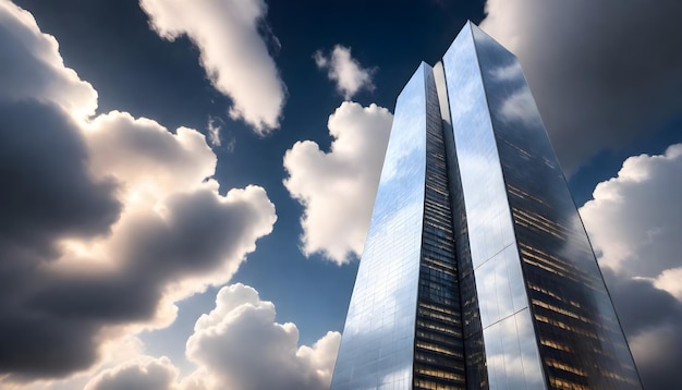 un bâtiment avec un fond de ciel et des nuages