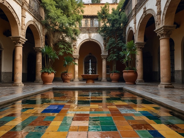 Photo un bâtiment avec une fontaine qui dit 