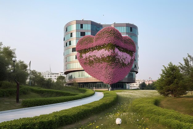 Bâtiment en forme de cœur à l'air rose