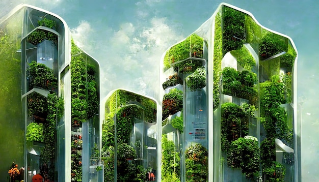 Bâtiment futuriste avec jardin vertical écologie énergétique durable