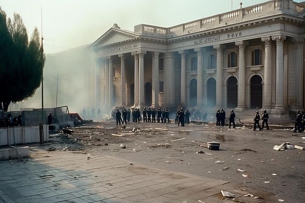 Bâtiment gouvernemental lors de violentes manifestations