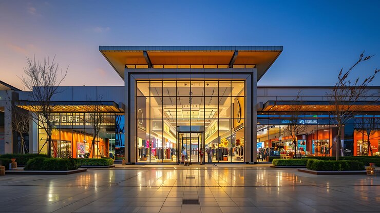 Photo un bâtiment avec une grande porte en verre qui dit le nom de l'entreprise