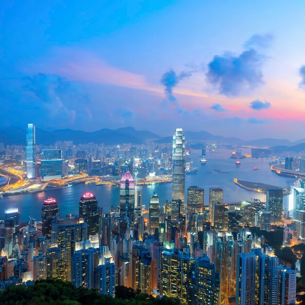 Bâtiment de gratte-ciel d'affaires dans la ville de Hong Kong Traitement du ton bleu équilibre blanc