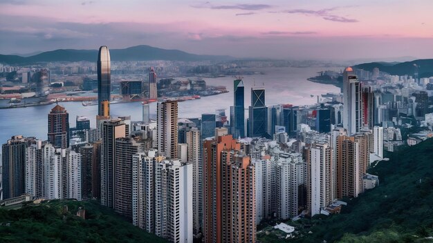 Photo bâtiment de gratte-ciel d'affaires dans la ville de hong kong