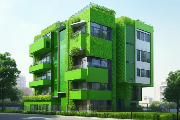 Photo bâtiment immobilier moderne de couleur verte chaude