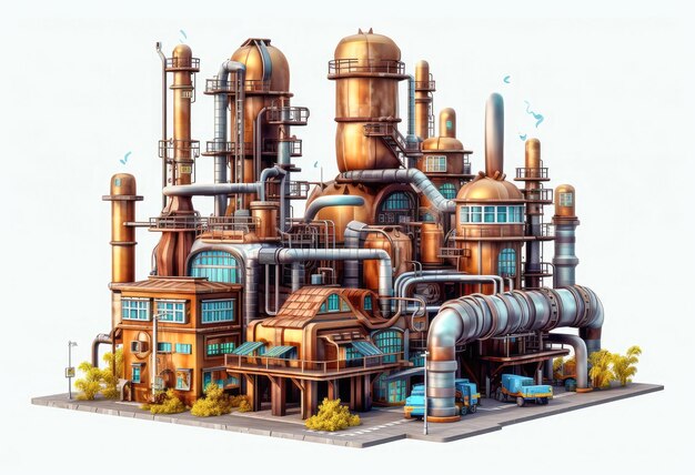 Bâtiment industriel de dessin animé ou station-service à turbine extrême gros plan IA générative