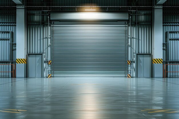 Photo bâtiment industriel avec porte à rouleaux et sol en béton poli