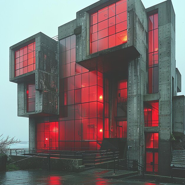 Photo un bâtiment avec une lumière rouge et le mot 