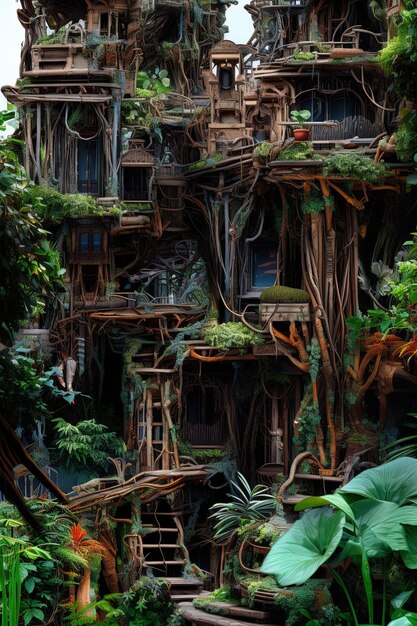 Photo un bâtiment avec une maison d'arbre sur le côté