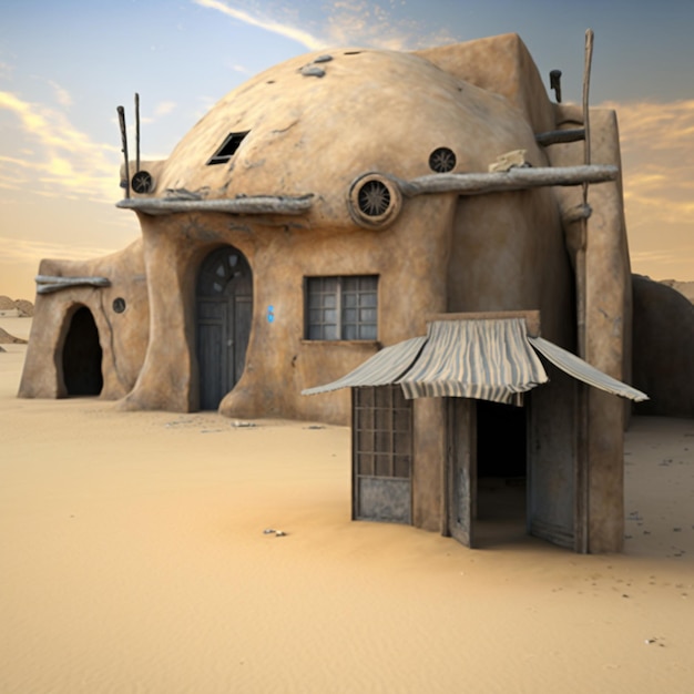 Photo un bâtiment marron avec un toit en métal et une porte qui dit star wars.