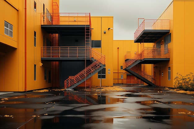 Bâtiment moderne dans des tons orange et gris