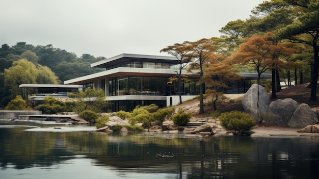 un bâtiment moderne sur fond de beauté naturelle