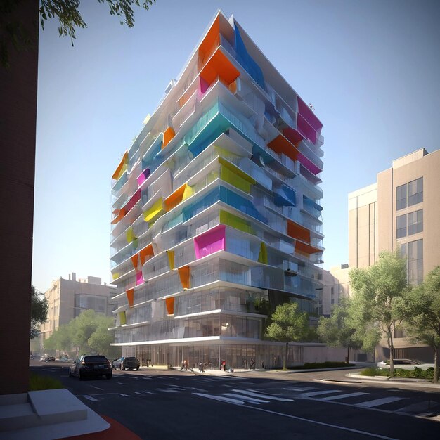 Photo un bâtiment moderne de grande hauteur reflète un modèle de paysage urbain abstrait généré par l'ia