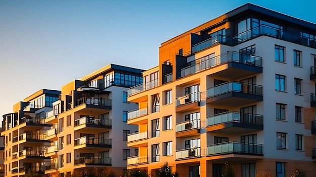 Un bâtiment moderne vue de la partie supérieure avec un ciel bleu