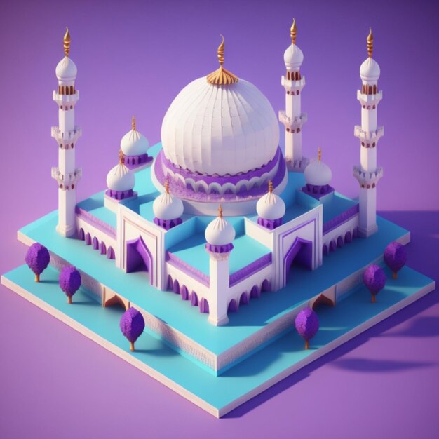 Photo bâtiment de mosquée isométrique 3d généré par l'ia