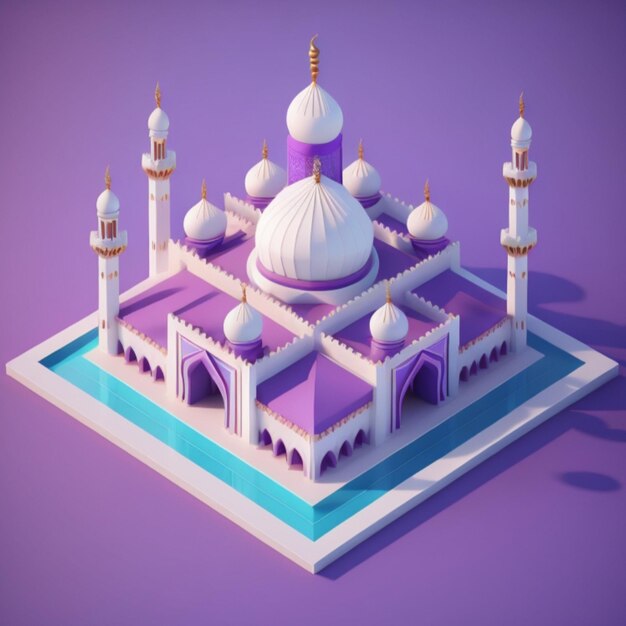 Photo bâtiment de mosquée isométrique 3d généré par l'ia