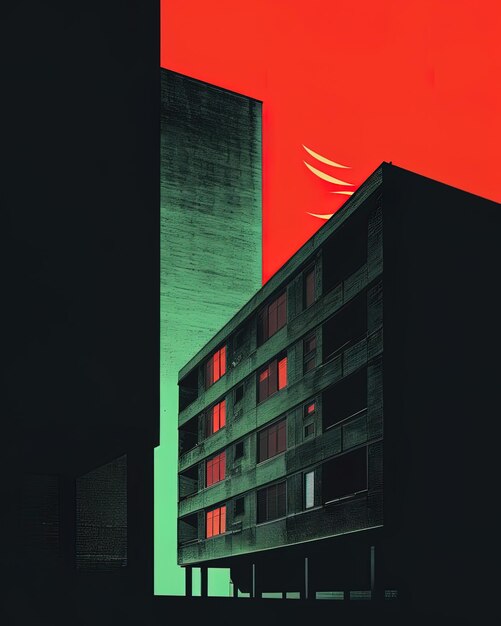 un bâtiment avec un motif rouge et vert sur le dessus