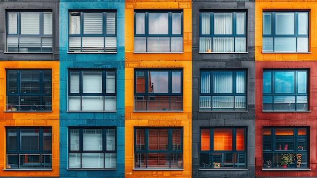 Bâtiment multicolore avec des fenêtres et des balcons