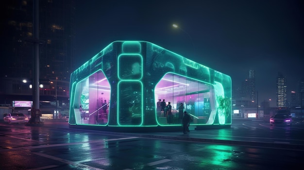Un bâtiment avec des néons qui disent "le mot" dessus
