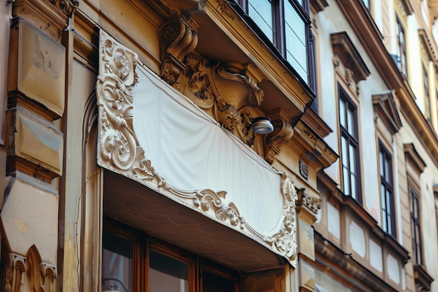 Un bâtiment avec un panneau blanc sur le devant