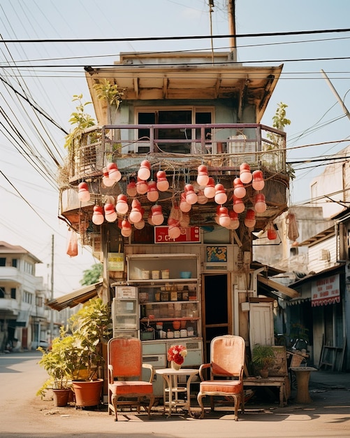 un bâtiment avec un panneau disant " chinois " dessus.