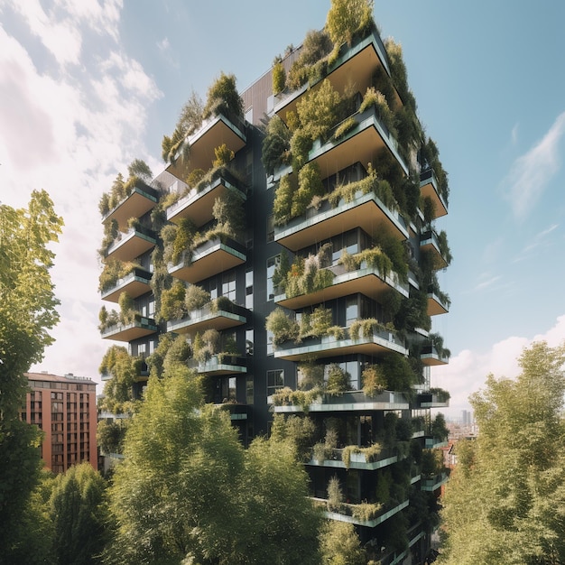 Un bâtiment avec des plantes sur le côté