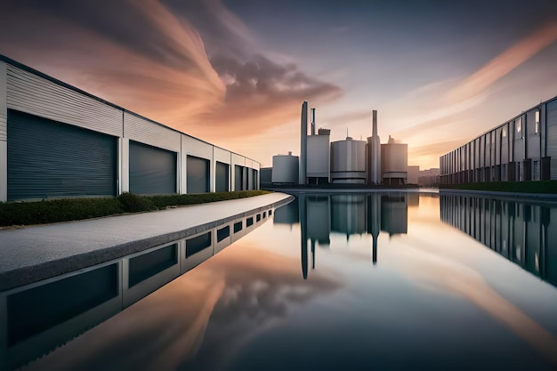 Photo un bâtiment avec un reflet d'un bâtiment dans l'eau.