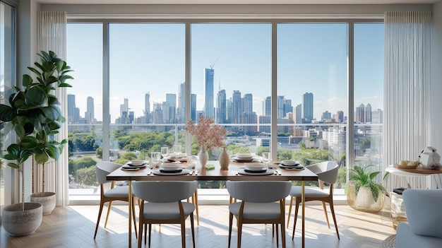 Un bâtiment résidentiel contemporain photo réaliste illustration Generative AI Chambre meubles fenêtres paysage urbain