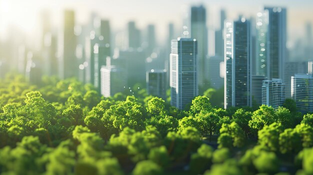 Bâtiment respectueux de l'environnement dans la ville moderneVille du futurBâtiment de bureaux avec un environnement vert